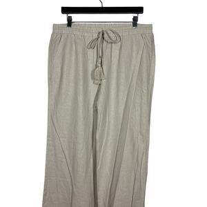 Ellen Tracy Linen Blend Elastic Waist Pant Casual Straight Leg Taupe Tan - L
